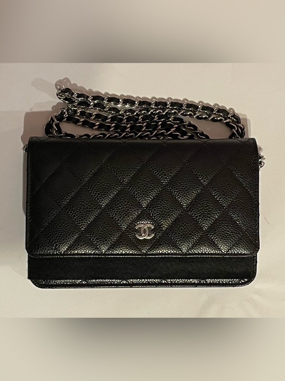New authentic CHANEL Black Quilted leather Chain Wallet
